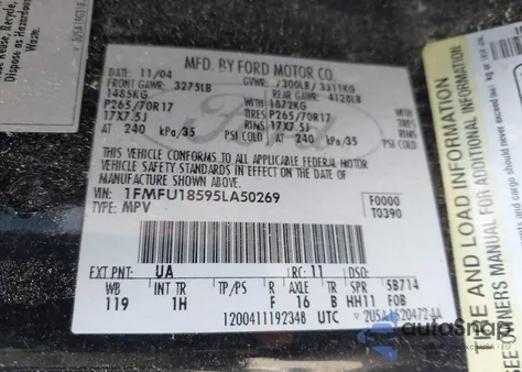 2005 Ford Expedition Eddie Bauer z USA, uszkodzony, nr VIN 1FMFU18595LA50269